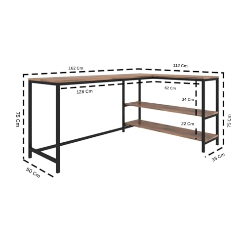 Image of Amazon Brand - Solimo L-Shaped Study Table for Students & Adults | Corner Computer Desk for Home & Office | Gaming Table | Wood & Metal | Classic Forest Dark & Black | DIY Installation
