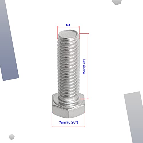 Image of M4 x 35mm Hex Head Bolts Screws Grade 5.8 Stainless Steel, Fasteners Fully Machine Threaded SUS304 10 Pcs