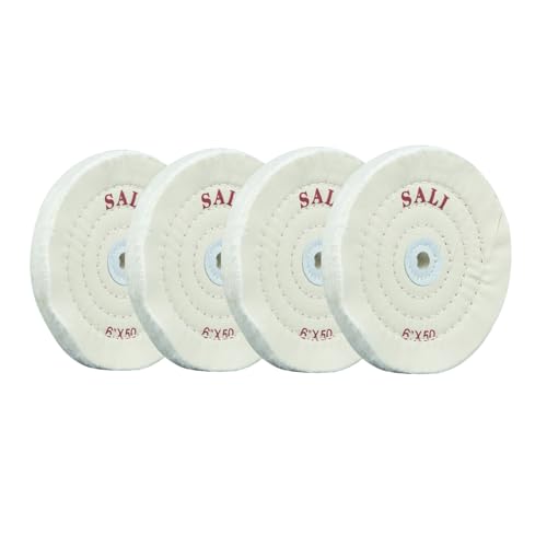 SALI 4er Set Polierscheiben für Tischschleifer 150mm Polierscheibe 50-lagig Baumwolle Inkl. Polierpaste Kompatibel mit Standard Bank Schleifern und Rotationswerkzeugen Für Metalle und Holzpolitur