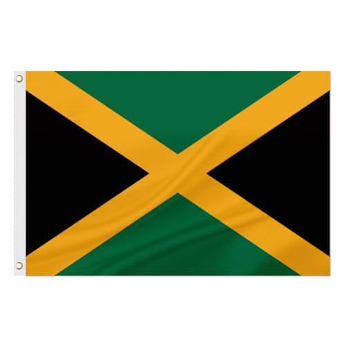ASUNO Jamaica Flag 90 × 150 CM Polyester Jamaican National Banner with 2 Brass Grommets Double Side Vivid Color Fade Resistant for Outside Garden Lawn Patio