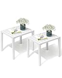 Crestlive Products Outdoor Side Table Set of 2, Aluminum Rectangular Side/End Table, Small Patio Coffee Bistro Table for Outdoor Indoor (White)