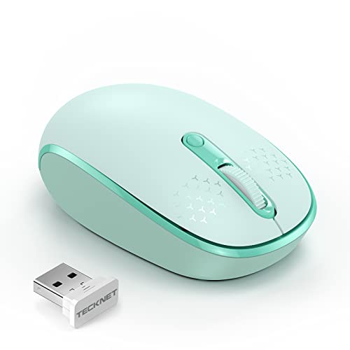 TECKNET Wireless Mouse for Laptop, 2.4G Quiet Computer Mouse with USB Receiver, 4 Buttons Portable Cordless Mice for Chromebook, Laptop, PC, Mac, 800/1200/1600 DPI – Mint Green