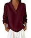 Kenhansion Womens V Neck Long Sleeve Knit Sweaters Fall Fashion Warm Sweater Tunic Tops Dressy Lightweight Casual Work Blouse (Wine Red,Medium)