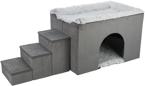 TRIXIE Grotta Harvey con scale, 154 × 60 × 60 cm, grigio/bianco-nero