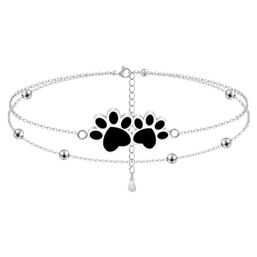 MANVEN Tobillera Mujer Tobillera Ajustable De Plata Con Pata De Perro Regalo Para Chica Para Dueño De Perro Cumpleaños Joyería De Acero Inoxidable 316l