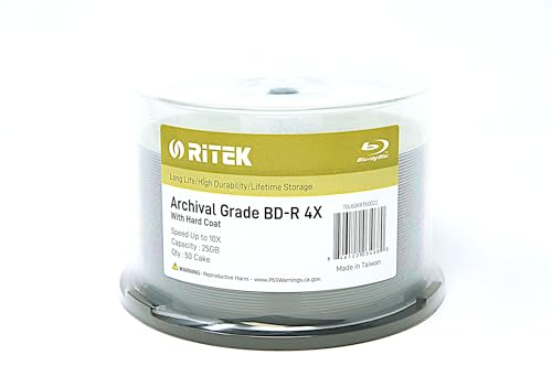 Image of 50 Pack Ritek BD-R 25GB 4X Archival Grade Blank Disc Certified by ADTC Japan