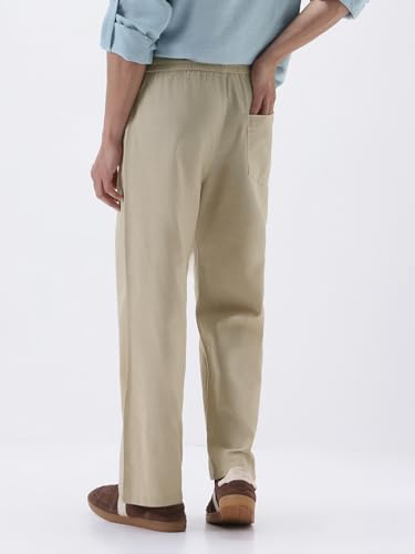 Image of Urbano Fashion Men's Loose Fit Solid Linen Blend Trousers Non-Stretchable