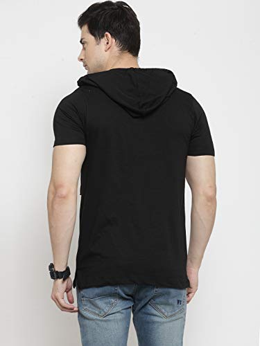 Image of Kalt Men's Half Sleeves Cotton Blend Hoodie (Black)