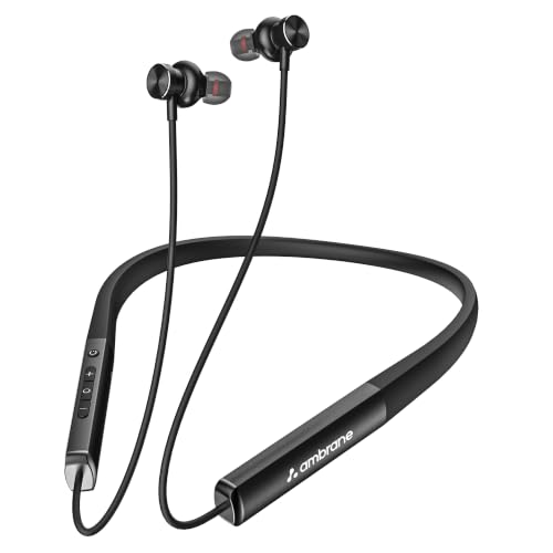 Image of Ambrane Wireless Neckband Bluetooth 6 with Active Noise Cancellation ANC -32dB, 13mm Dynamic Bass Drivers, 60Hrs Playtime, Fast Charging, Voice Assistant, Lightweight 56g