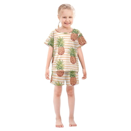 ALAZA Cute Pineapples Stripes Pajama Set Short Sleeve Sleepwear Soft Lounge Nightwear3