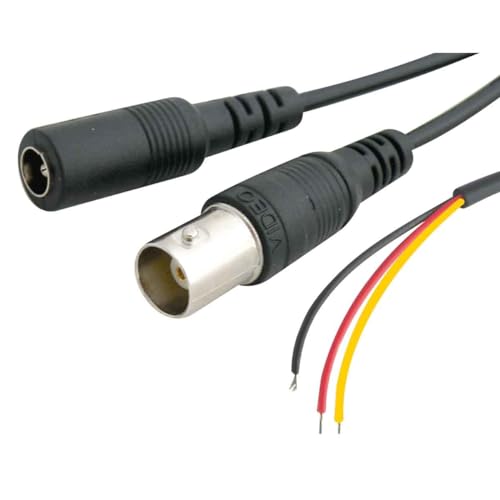 Image of MX Power Jack BNC 3-Pin CCTV Connector Cable - 5.5mm x 2.1mm DC Barrel Plug, Copper, Compatible with Analog & HD Surveillance Systems