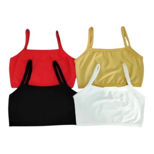 Image of Pack of 4 Solid Beginner Bras for Girls /Kids & Camisole | Soft & Stretchy |Regular Fit | 100% Cotton