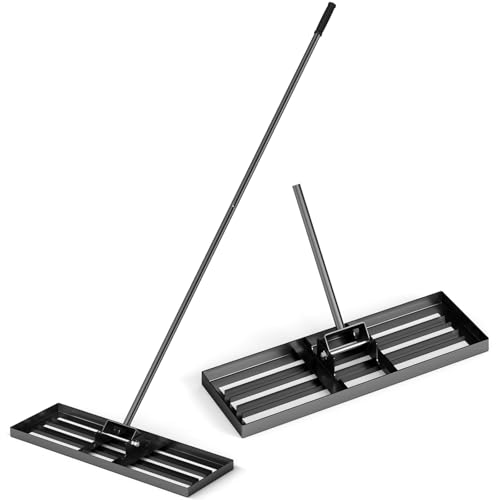 COSTWAY Lawn Leveling Rake, 30”/36”/42” x 10” Lawn Leveler with 77” Ergonomic Handle, Heavy Duty Landscape Rake Soil Leveling Tool for Garden, Golf Course and Farm (30” x 10”/75 x 25cm, Black)