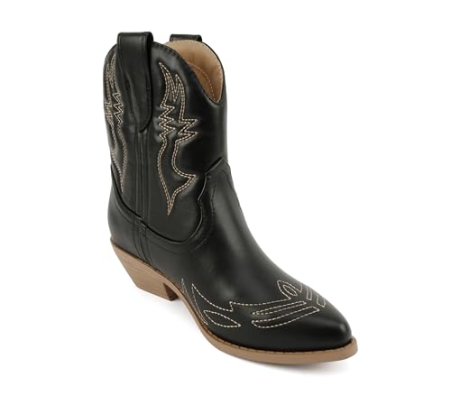 Image of Soda Women Cowgirl Cowboy Western Stitched Ankle Boots Pointed Toe Short Booties Rigging-S (Wide Fit Available)