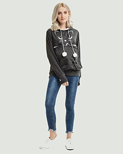 besbomig Kapuzenpullover Damen mit Katzen Großen Tasche, Pulli mit Katzentasche Katzenpullover Hoodie Damen, Super Weich Bequem Pullover mit Hundetasche Sweatshirt für Herbst Winter