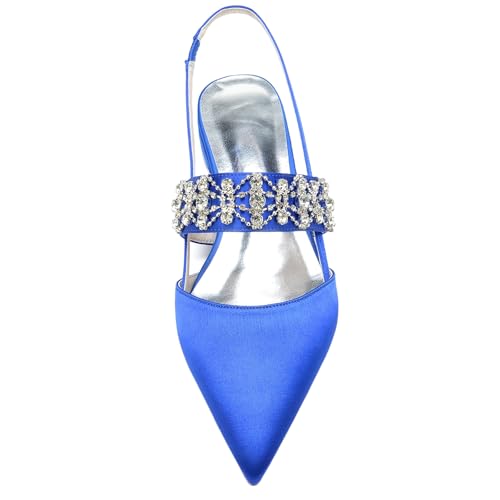Womens Pointed Toe Wedding Flats Crystal Slingback Satin Prom Evening Bridal Party3