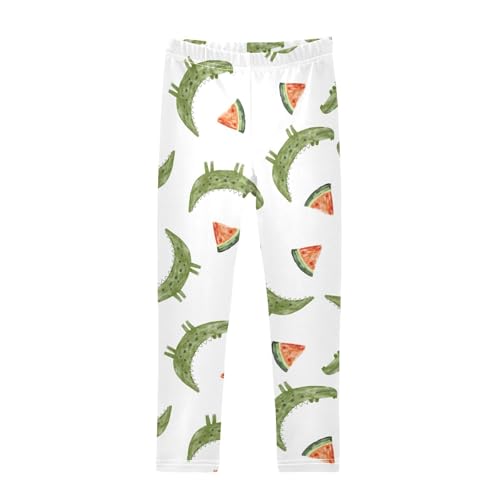 Green Alligator Girls Leggings,Workout Leggings for Girls Toddler Athletic Legging Size for 3-10T