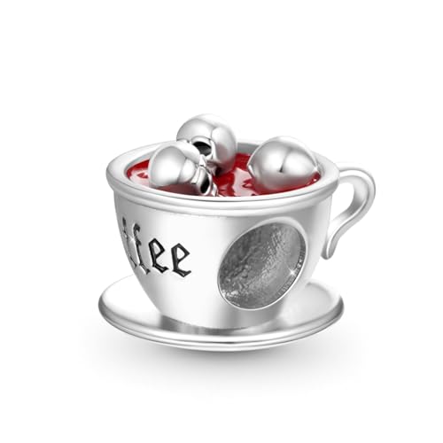 GNOCE Skull Coffee Cup Charm Sterling Silver Bead Halloween Charm Fit Bracelet/Necklace for Women Wife/Jewelry Gift2