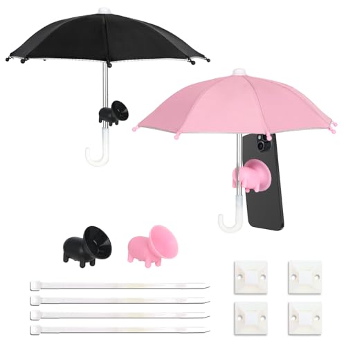 TOPCZY 2Pcs Cell Phone Umbrella Anti-Glare Coolness Phone Umbrella UV Sun Protection Mini Sun Shade with Piggy Suction Cup Cute Phone Umbrella for Photograph Bicycles Moto