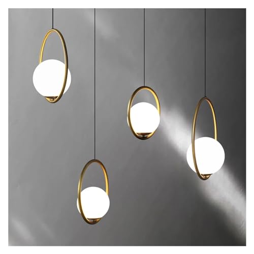 Lámpara Colgante Moderna y Sencilla con Bola de Cristal Blanco y aro de Metal Negro, para Restaurante, Dormitorio, Cocina, luminaria de suspensión LED de Techo.
