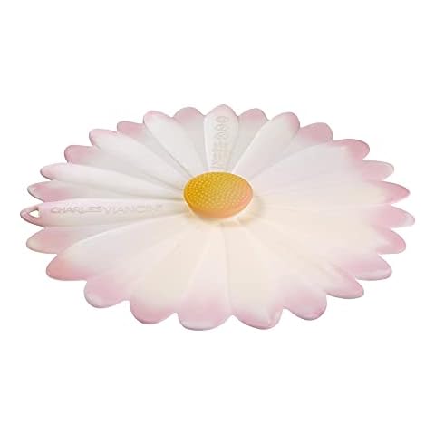 Charles Viancin - Daisy Silicone Lid for Food Storage and Cooking - 9''/23cm - Airtight Seal on Any Smooth Rim Surface - BPA-Free - Oven, Microwave, Freezer, Stovetop and Dishwasher Safe - White Pink Cover