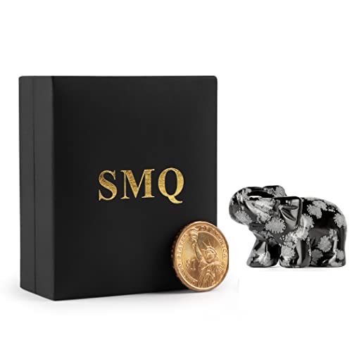 Smq Snowflake Stone Crystal Elephant Statue,Hand Carved Quartz Healing Gemstone Elephant Figurine Crafts Gifts Collectible Decor For Home Office Desk(2Inches) #TOP7