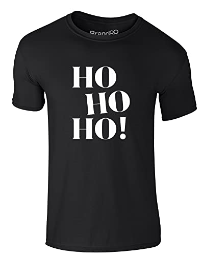 Brand88 - 'Ho Ho Ho!' Christmas Novelty Crew Neck T-Shirt Unisex Short Sleeve Festive Tee Top for Men Women and Teens - Black/White M