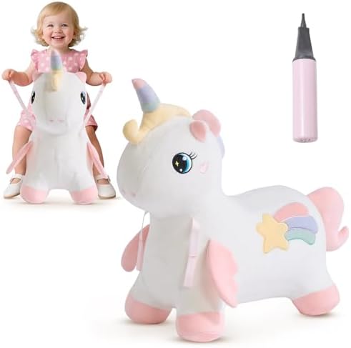 FUNLIO Unicorn Bouncy Horse, Rainbow Fairy Bouncy Animal for Todd...