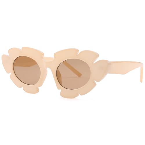 Trendy Cat Eye Flowers Sunglasses for Women Men Retro Fashion Nude Chunky Shades3