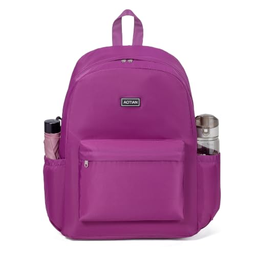 Image of AOTIAN Durable 17-Inch Water-Resistant Nylon Backpack - Lightweight Daypack for Men & Women, Perfect for Travel, Camping & Outdoor Adventures, Purple