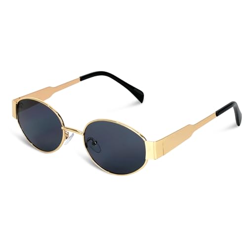 Wohiswoziji Retro Oval Sunglasses - Classic Metal Frame Sunglasses for Women & Men - Vintage Round Shades with UV400 Protection
