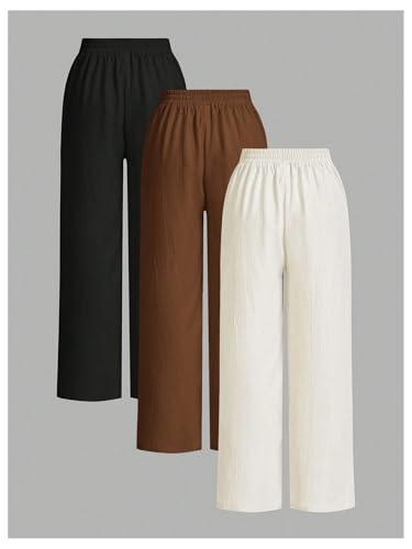 SOLY HUX Women's 3 Piece Pants Tie Front High Waisted Wide Leg Baggy Long Pants Casual Trousers with Pockets2