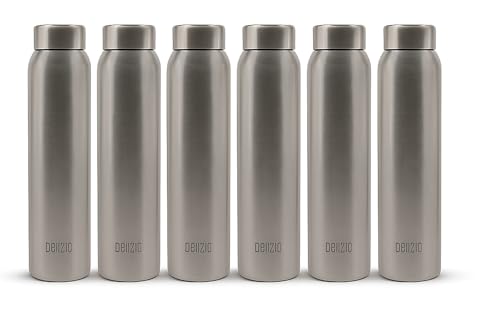 Image of KEMP DELIZIO Edition Stainless Steel Fridge Water Bottle 1000 ML | 1 L | Single Walled | Office | Gym | Travelling | Leak Proof LID | ECO Friendly | BPA Free | for Adult, Kids (Solo-6 Pack)