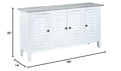Sunset-Trading-Cottage-59-Shutter-Door-Credenza-Distressed-White-Solid-Mahogany-Wood-Fully-Assembled-Sideboard-WhitewashStonewall-Gray Sunset Trading Cottage 59 Shutter Door Credenza Distressed White Solid Mahogany Wood Fully Assembled Sideboard WhitewashStonewall Gray