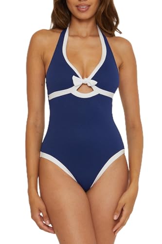 Trina Turk Women's Standard Courtside One Piece Swimsuit, Plunge Neck, Keyhole, Cut Out, Bathing Suits