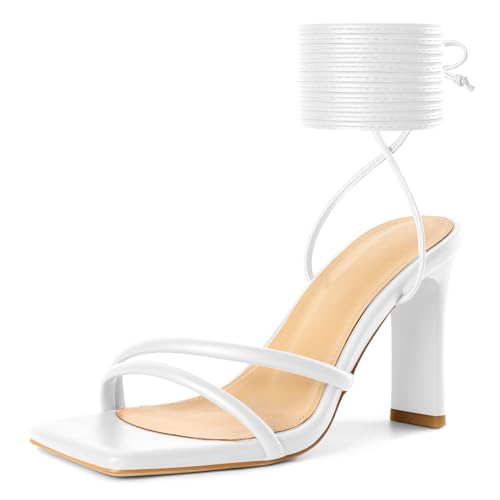 Image of Joseywade Chunky Heels For Women Lace Up Tie Up High Heel 3.5 inch Heeled Sandals Open Toe Shoes