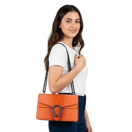 Image of Women's Crossbody Shoulder Bag Snake Print Satchel Purse Leather Chain Clutch Evening Handbag