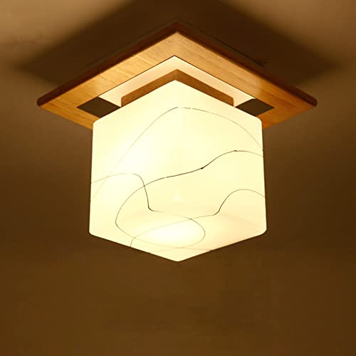 Lampe plafond en bois massif moderne et verre pour couloir d'entrée