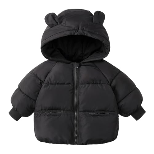 Toddler Winter Coat Fleece Lined Bear Hooded Heavyweight Girls Puffer Jacket Zip Up Thermal Cute Kids Fall Outwear