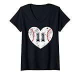 Photo Gallery donna baseball heart player #11 baseball mamma papà varsity team maglietta con collo a v Photo Gallery donna baseball heart player #11 baseball mamma papà varsity team maglietta con collo a v
