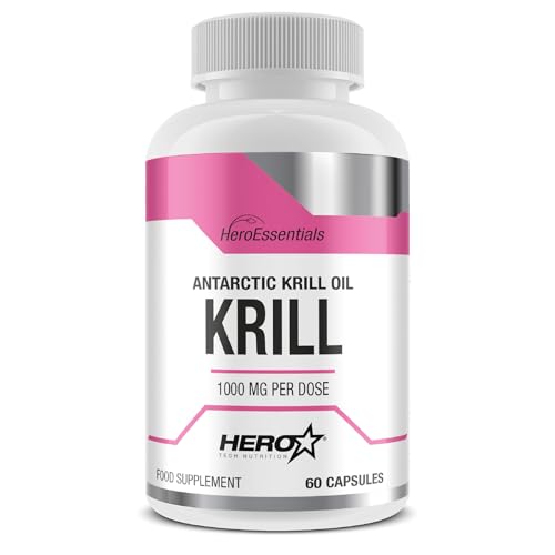 HERO TECH | KRILL 60 caps. | Aceite de Krill premium con astaxantina natural para apoyar la salud cardiovascular y reducir la inflamación | Sin OGM (Organismos Modificados Genéticamente)