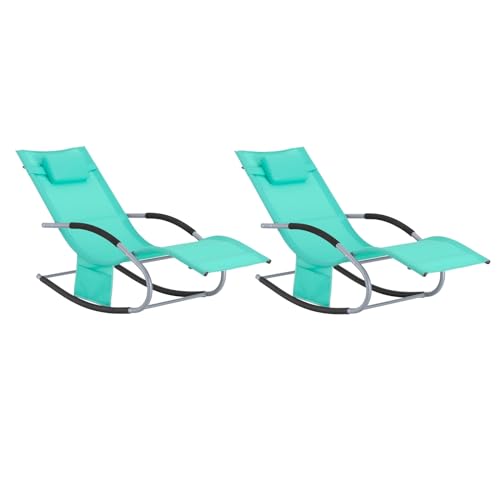 SoBuy Set de 2 Tumbonas de Jardín Reclinables – Sillas Ergonómicas de Exterior con Almohada y Bolsillos Laterales, Tejido Transpirable, 150 kg, para Playa, Terraza, Camping y Piscina OGS28 TBx2