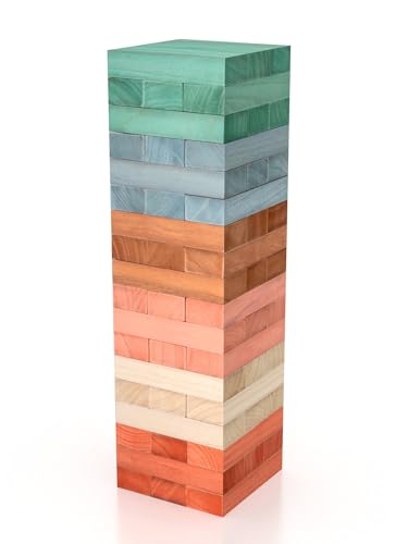 GOPLUS 54 Pcs Tour Infernale Empilable en Bois, Jeu d'Empilage Emplier Enfants pour Famille avec Sac de Rangement, Jouets Éducatifs Montessori pour Garçons et Filles...