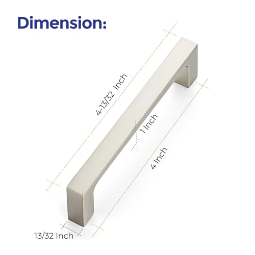 Image of Ravinte 10 Pack Solid 4 Inch Kitchen Square Cabinet Handles Brushed Nickel Pulls Drawer Pulls Cabinet Hardware Kitchen Handles