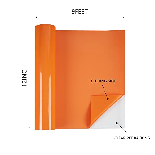 Image of HTVVETUR HTV Vinyl Rolls Heat Transfer Vinyl - 12 inch x 9ft Orange HTV Vinyl for Shirts, Iron on Vinyl for Cameo - Easy to Cut & Weed for Heat Vinyl Design (07 K7 Orange-9ft)