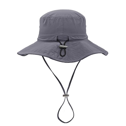 HOPSOOKEN Sombrero impermeable para mujer, ala ancha, protección UV, malla plegable, suave, para playa, pesca, vaquero, para hombre, Gris, Large/X-Large
