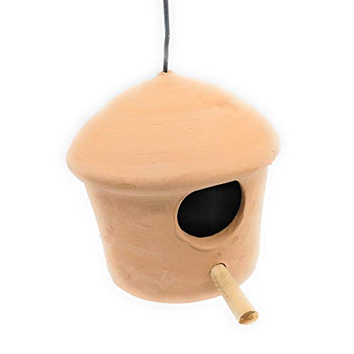 Casa para pajaros redonda de barro natural de 15 x 15 cm