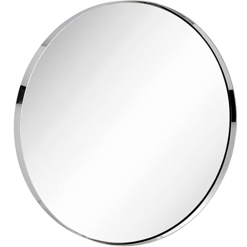 Hamilton Hills 30 Inch Polished Chrome Round Mirror for Bathroom - Circle Mirror - Brushed Metal Frame, Wall Mount Silver Polished Modern Round Mirror for Over Sink - Bath Mirrors for Bedroom, Hallway