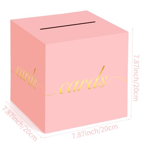 Image of Pink Card Box Gold Foil Wedding Favors Gift Card Boxes Post Box Receiving Money Box Holder for Wedding Reception, Baby Showers, Anniversary, Birthday Party, Retirement, Graduation Envelope Holder