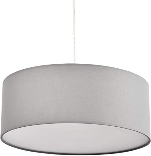 Get Special Price Pendant Light Ceiling Hanging Lamp Modern Fabric Light Shade Large Grey Drum Lampshade Round for Bedroom Dining Room Living Room 3 Bulb, E26
